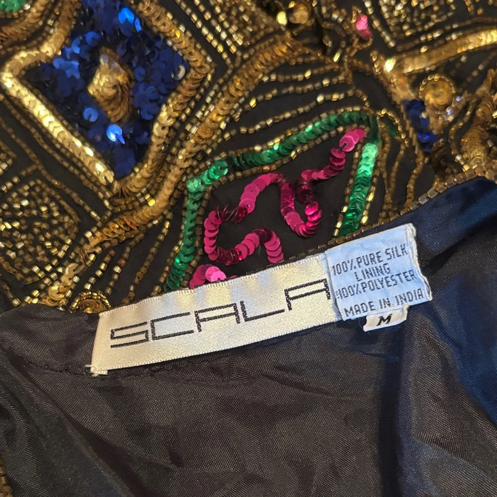 Scala Black Blazer with Gold Beading and Multicolor Sequin Motifs - Picture 3 of 3